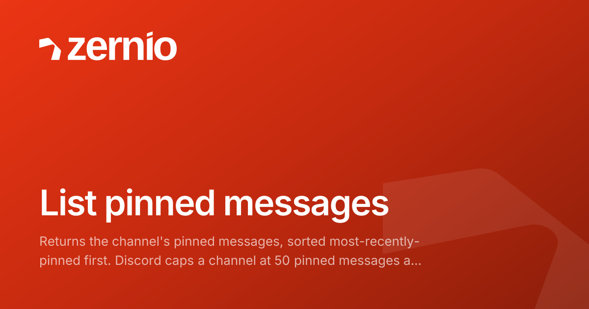 List pinned messages in a Discord channel - Zernio API