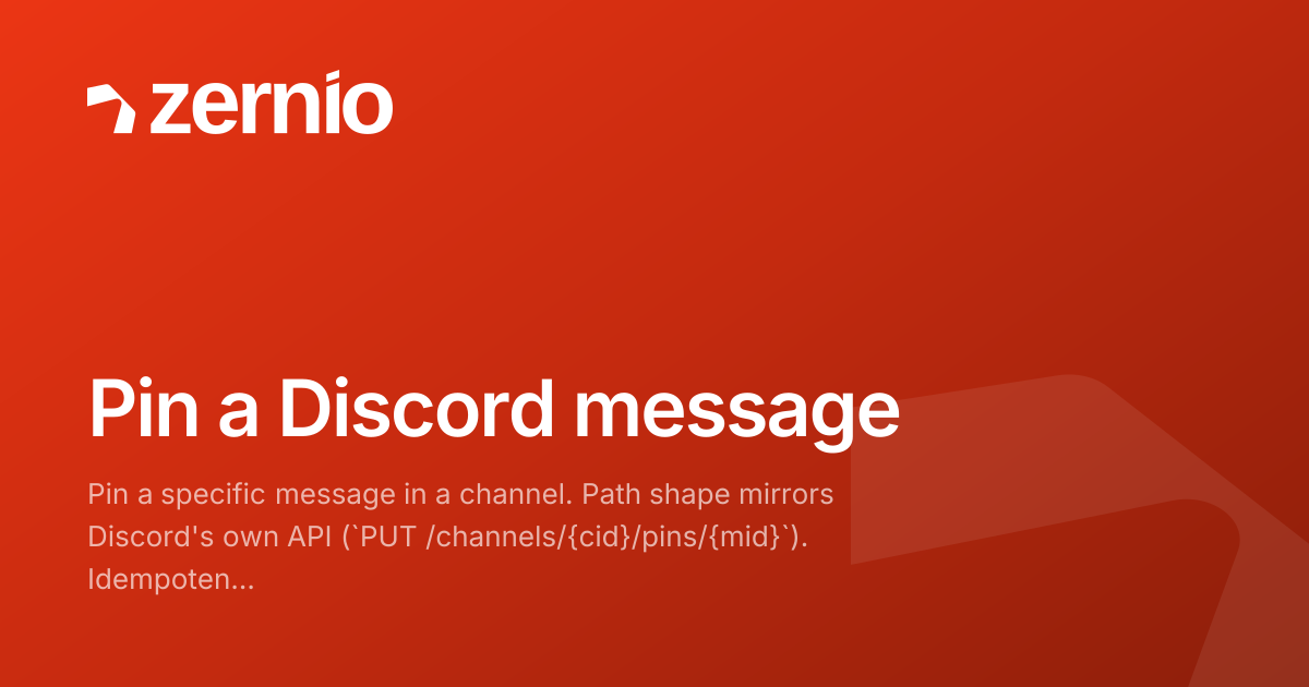 Pin a Discord message - Zernio API