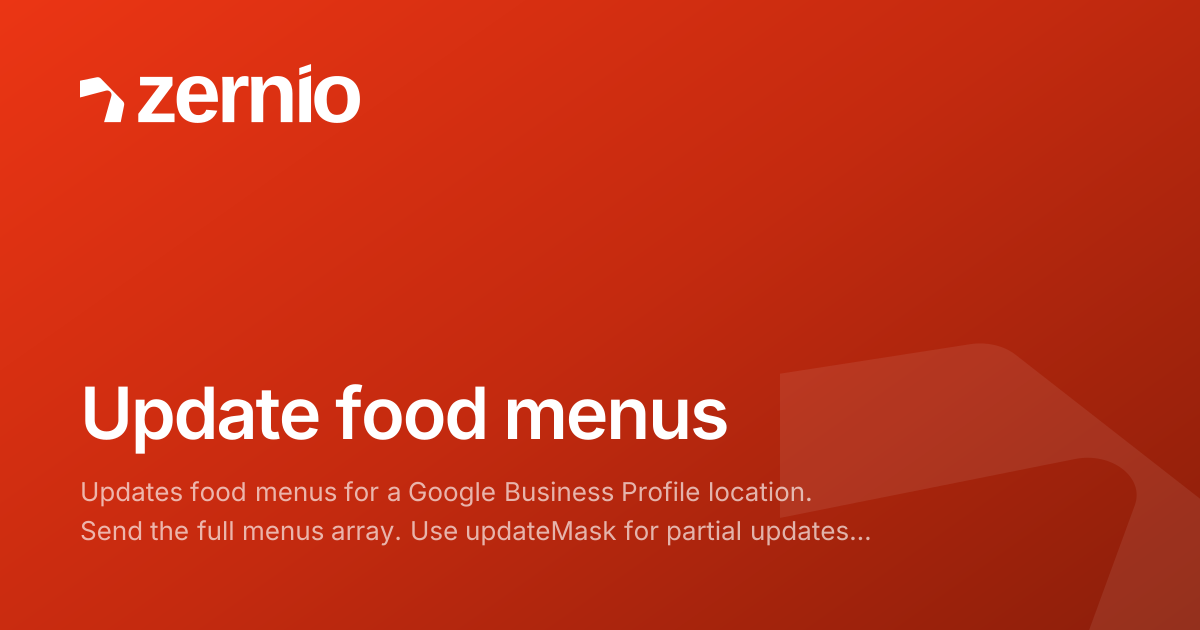 Update food menus - API Reference