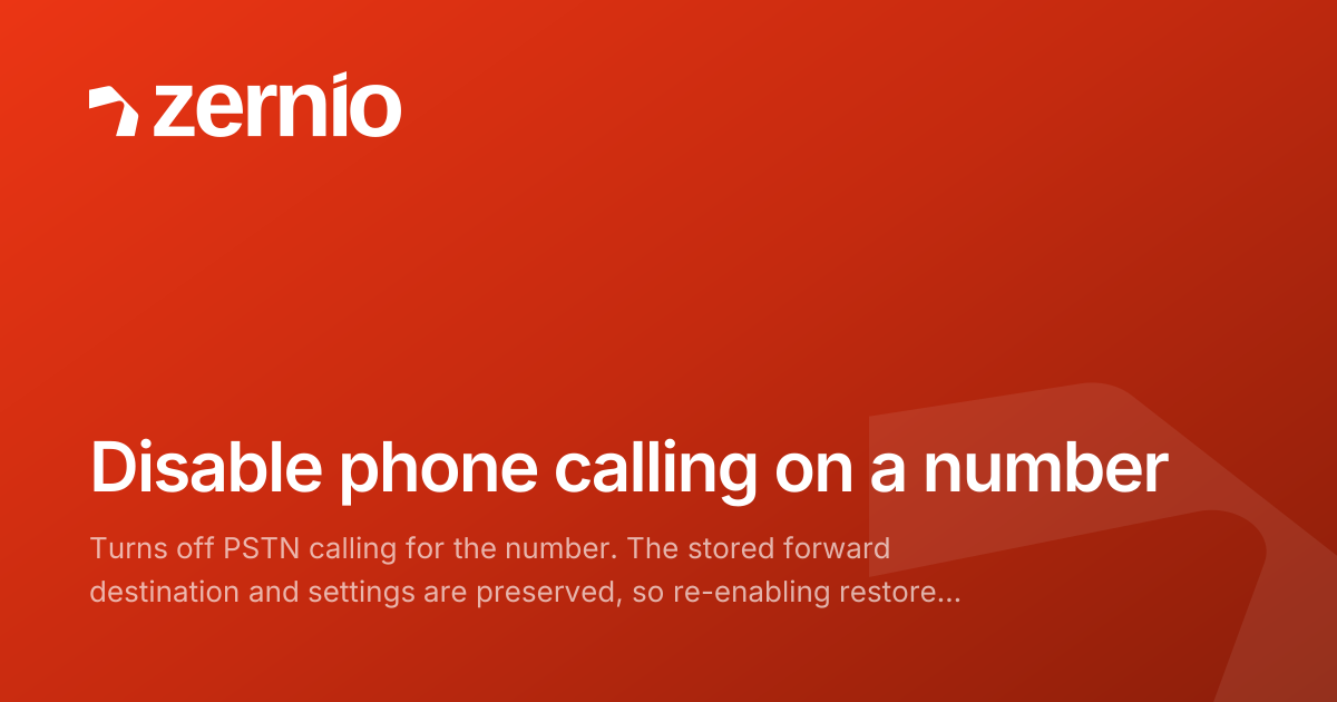 Disable phone calling on a number - Zernio API