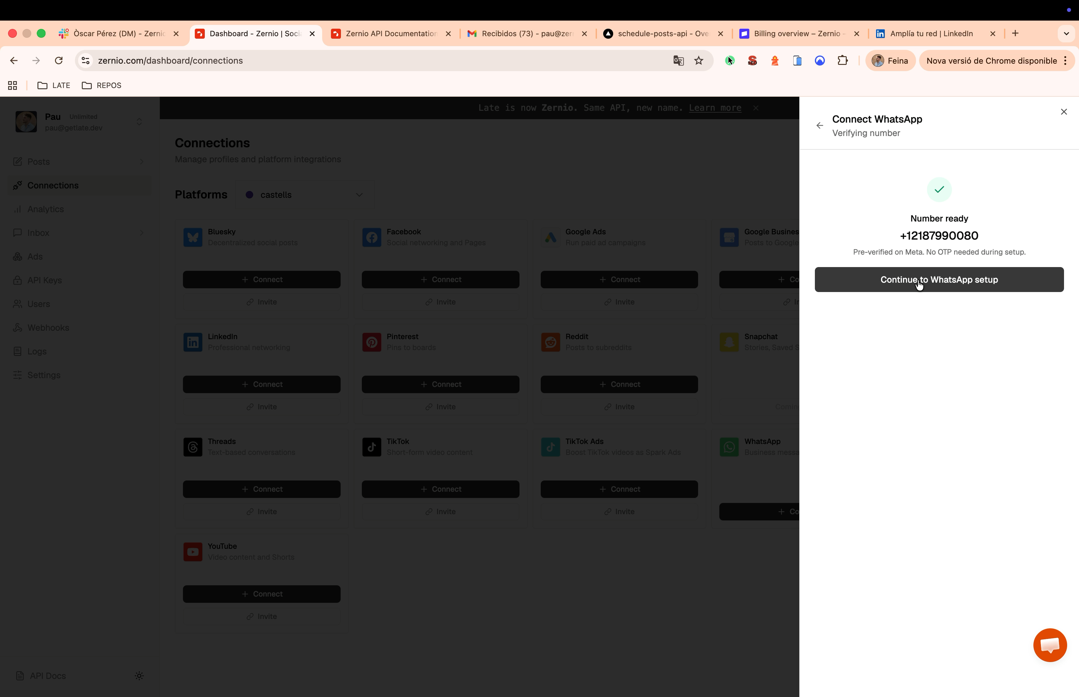 Click continue to register with Meta