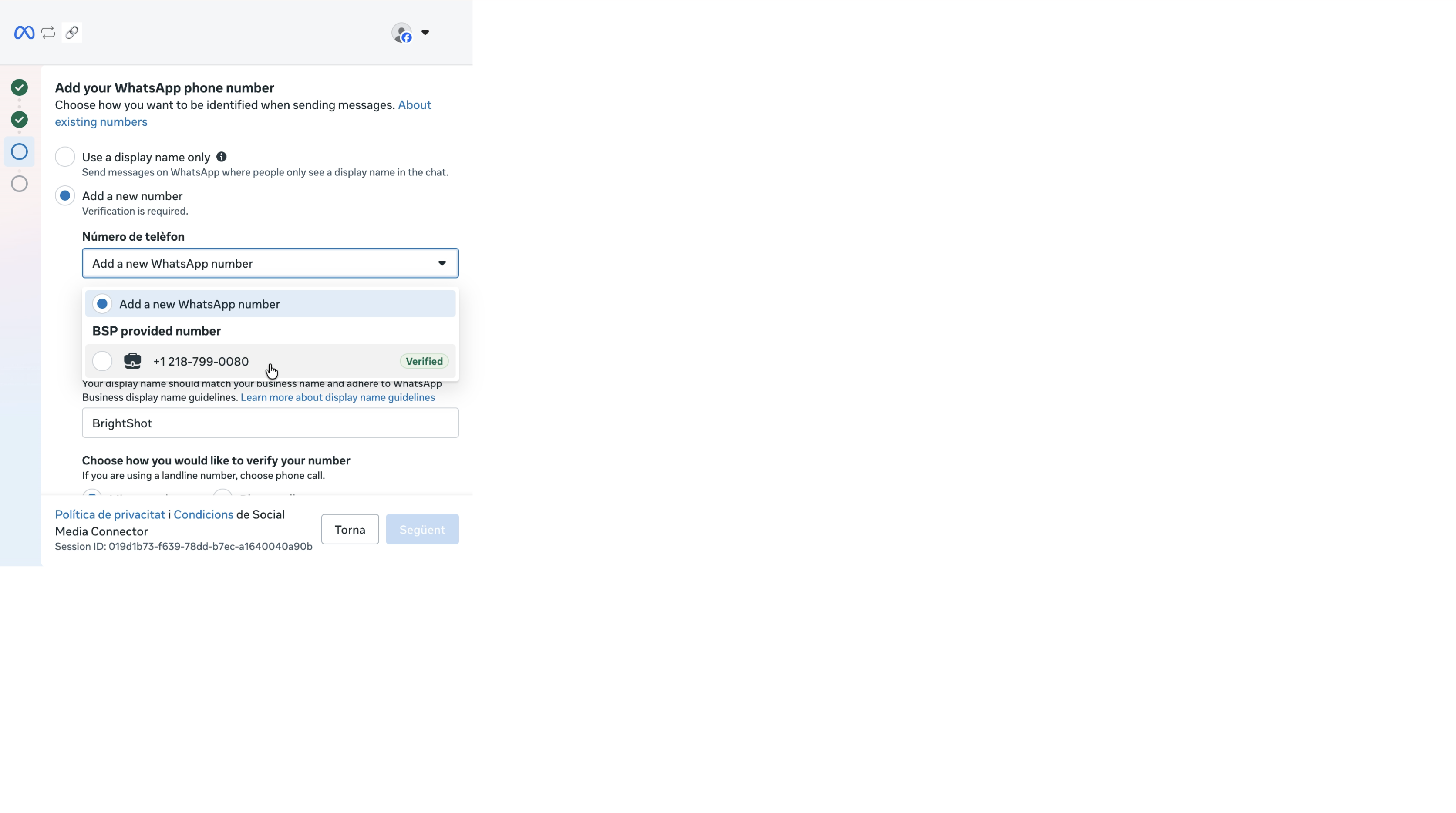Your purchased number appears as verified