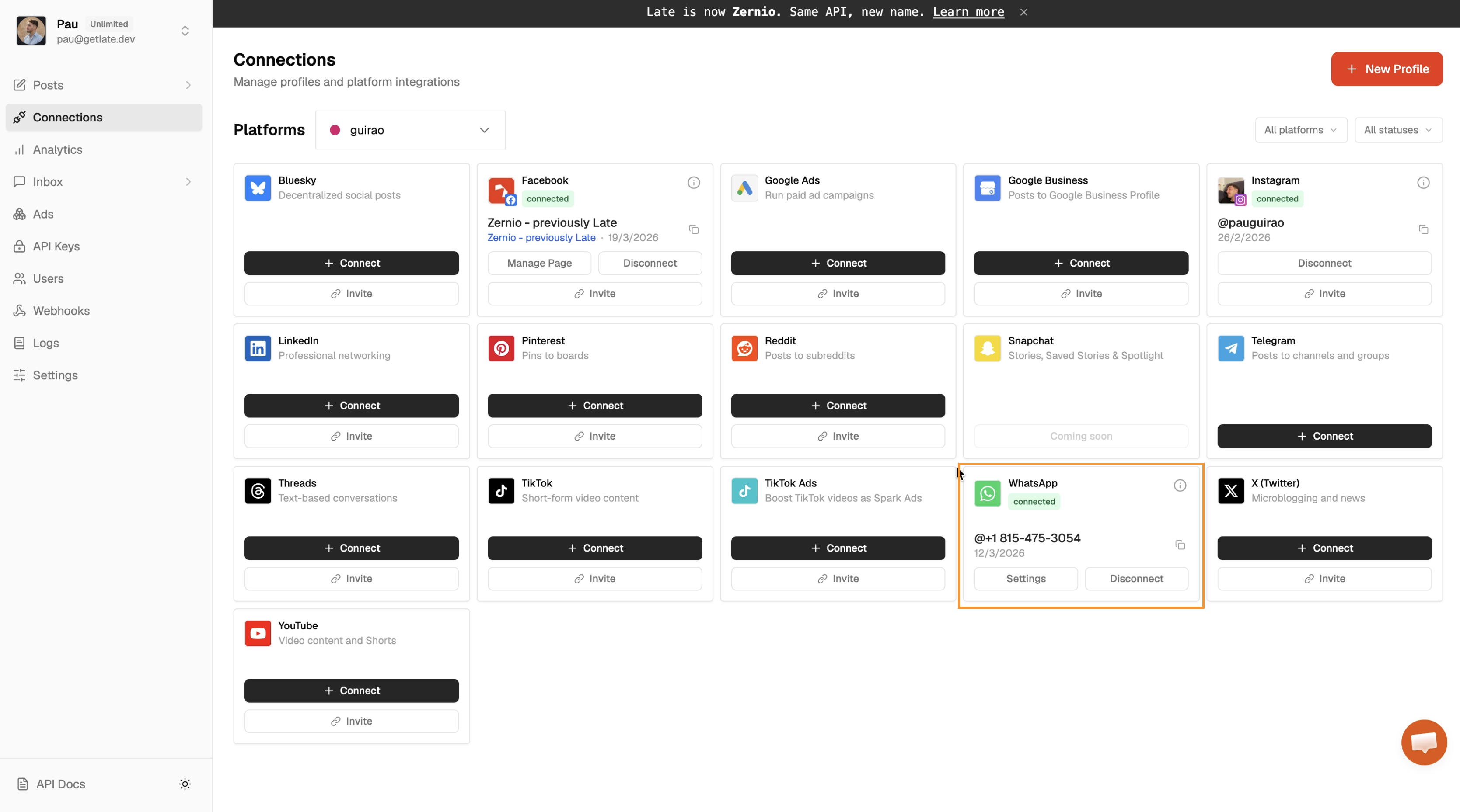 WhatsApp connected successfully