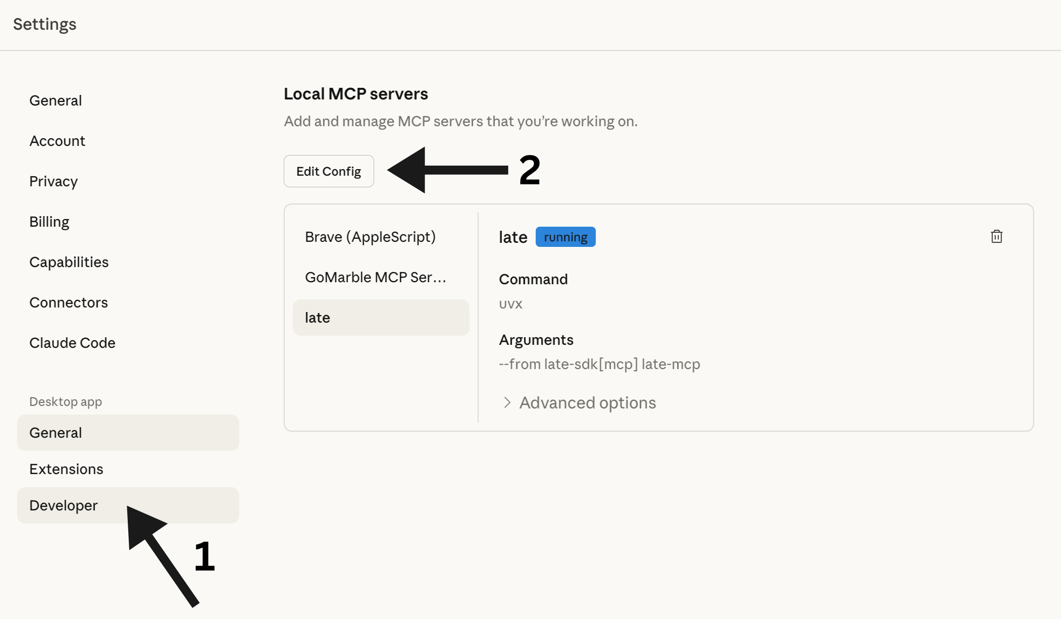 Claude Desktop Developer Settings